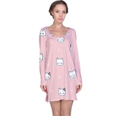 Cute Cat Cartoon Doodle Seamless Pink Pattern Long Sleeve Nightdress by Grandong