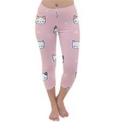 Cute Cat Cartoon Doodle Seamless Pink Pattern Capri Winter Leggings 