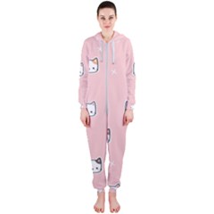 Cute Cat Cartoon Doodle Seamless Pink Pattern Hooded Jumpsuit (ladies)