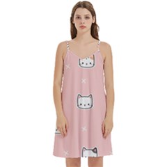 Cute Cat Cartoon Doodle Seamless Pink Pattern Mini Camis Dress With Pockets by Grandong