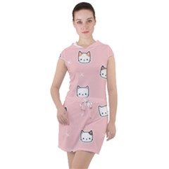 Cute Cat Cartoon Doodle Seamless Pink Pattern Drawstring Hooded Dress by Grandong