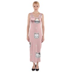 Cute Cat Cartoon Doodle Seamless Pink Pattern Fitted Maxi Dress by Grandong