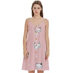 Cute Cat Cartoon Doodle Seamless Pink Pattern Women s Spaghetti Strap Pullover Cami Dress by Grandong