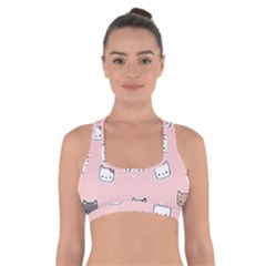 Cute Cat Cartoon Doodle Seamless Pink Pattern Cross Back Sports Bra by Grandong