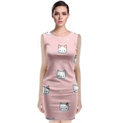 Cute Cat Cartoon Doodle Seamless Pink Pattern Sleeveless Velvet Midi Dress by Grandong