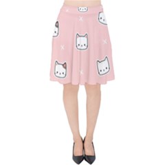 Cute Cat Cartoon Doodle Seamless Pink Pattern Velvet High Waist Skirt by Grandong