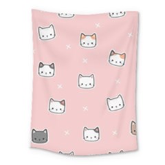 Cute Cat Cartoon Doodle Seamless Pink Pattern Medium Tapestry