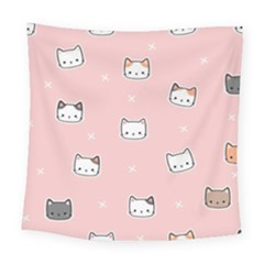 Cute Cat Cartoon Doodle Seamless Pink Pattern Square Tapestry (large)