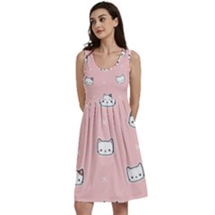 Cute Cat Cartoon Doodle Seamless Pink Pattern Classic Skater Dress by Grandong