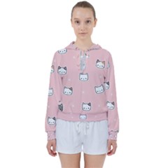 Cute Cat Cartoon Doodle Seamless Pink Pattern Women s Tie Up Sweat