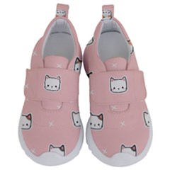 Cute Cat Cartoon Doodle Seamless Pink Pattern Kids  Velcro No Lace Shoes by Grandong