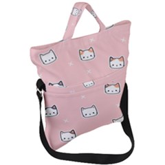 Cute Cat Cartoon Doodle Seamless Pink Pattern Fold Over Handle Tote Bag by Grandong