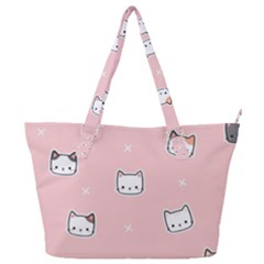 Cute Cat Cartoon Doodle Seamless Pink Pattern Full Print Shoulder Bag by Grandong