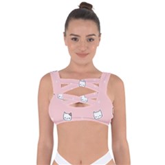 Cute Cat Cartoon Doodle Seamless Pink Pattern Bandaged Up Bikini Top by Grandong