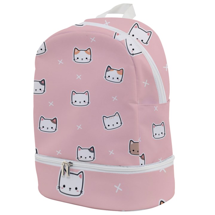 Cute Cat Cartoon Doodle Seamless Pink Pattern Zip Bottom Backpack