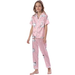 Cute Cat Cartoon Doodle Seamless Pink Pattern Kids  Satin Short Sleeve Pajamas Set by Grandong