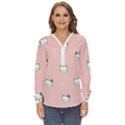 Cute Cat Cartoon Doodle Seamless Pink Pattern Zip Up Long Sleeve Blouse View1