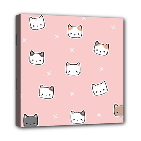 Cute Cat Cartoon Doodle Seamless Pink Pattern Mini Canvas 8  X 8  (stretched) by Grandong