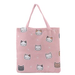 Cute Cat Cartoon Doodle Seamless Pink Pattern Grocery Tote Bag by Grandong