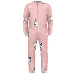 Cute Cat Cartoon Doodle Seamless Pink Pattern Onepiece Jumpsuit (men)