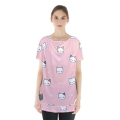 Cute Cat Cartoon Doodle Seamless Pink Pattern Skirt Hem Sports Top by Grandong