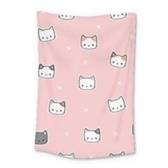 Cute Cat Cartoon Doodle Seamless Pink Pattern Small Tapestry