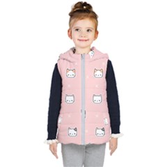 Cute Cat Cartoon Doodle Seamless Pink Pattern Kids  Hooded Puffer Vest