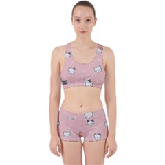 Cute Cat Cartoon Doodle Seamless Pink Pattern Work It Out Gym Set by Grandong