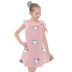 Cute Cat Cartoon Doodle Seamless Pink Pattern Kids  Tie Up Tunic Dress by Grandong