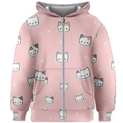 Cute Cat Cartoon Doodle Seamless Pink Pattern Kids  Zipper Hoodie Without Drawstring