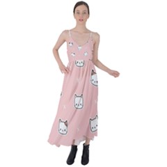 Cute Cat Cartoon Doodle Seamless Pink Pattern Tie Back Maxi Dress by Grandong