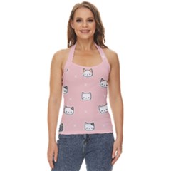 Cute Cat Cartoon Doodle Seamless Pink Pattern Basic Halter Top by Grandong