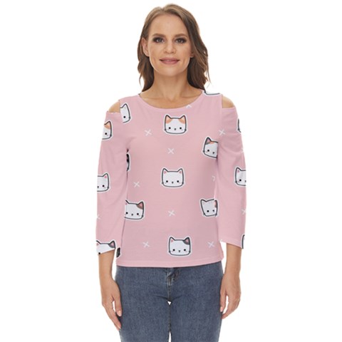 Cute Cat Cartoon Doodle Seamless Pink Pattern Cut Out Wide Sleeve Top by Grandong