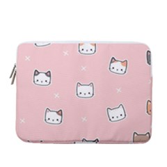 Cute Cat Cartoon Doodle Seamless Pink Pattern 13  Vertical Laptop Sleeve Case With Pocket by Grandong