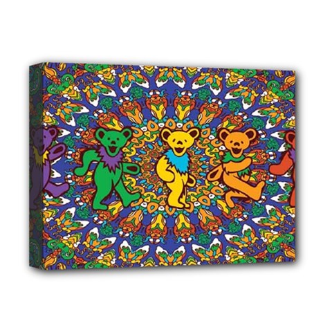 Dead Dancing Bears Grateful Dead Pattern Deluxe Canvas 16  X 12  (stretched)  by Grandong