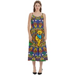 Dead Dancing Bears Grateful Dead Pattern Casual Spaghetti Strap Midi Dress by Grandong