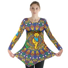 Dead Dancing Bears Grateful Dead Pattern Long Sleeve Tunic  by Grandong