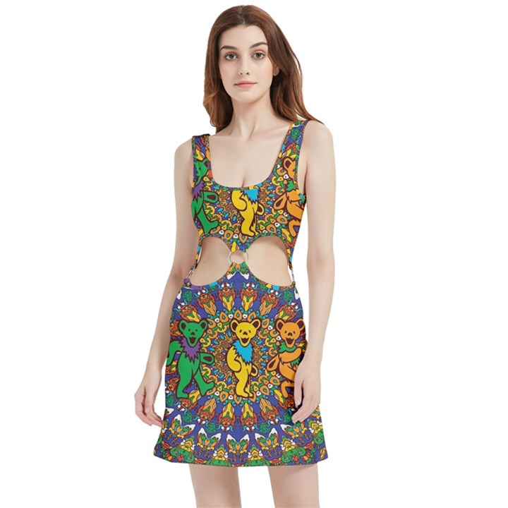 Dead Dancing Bears Grateful Dead Pattern Velour Cutout Dress