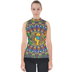 Dead Dancing Bears Grateful Dead Pattern Mock Neck Shell Top by Grandong