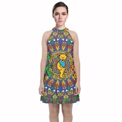 Dead Dancing Bears Grateful Dead Pattern Velvet Halter Neckline Dress 