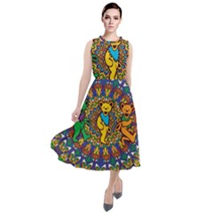 Dead Dancing Bears Grateful Dead Pattern Round Neck Boho Dress by Grandong