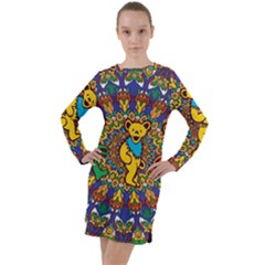 Dead Dancing Bears Grateful Dead Pattern Long Sleeve Hoodie Dress