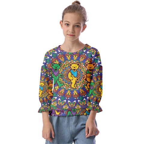 Dead Dancing Bears Grateful Dead Pattern Kids  Cuff Sleeve Top by Grandong