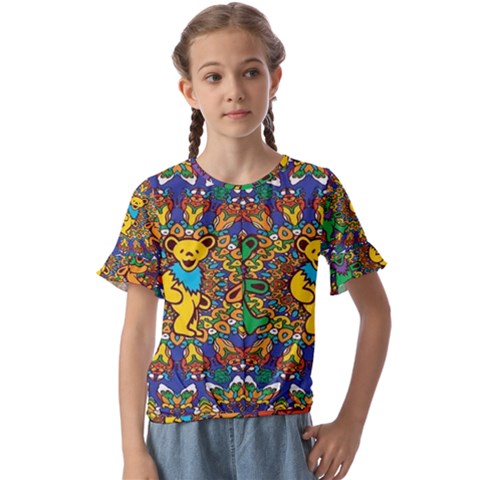 Dead Dancing Bears Grateful Dead Pattern Kids  Cuff Sleeve Scrunch Bottom T-shirt by Grandong