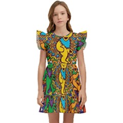 Dead Dancing Bears Grateful Dead Pattern Kids  Winged Sleeve Dress by Grandong