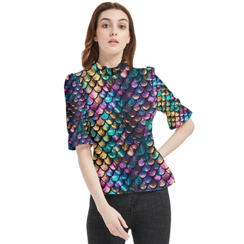 Rainbow Scales Frill Neck Blouse by zappwaits