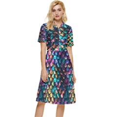 Rainbow Scales Button Top Knee Length Dress