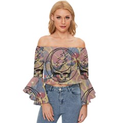 Grateful Dead Artsy Off Shoulder Flutter Bell Sleeve Top