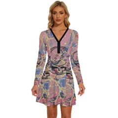 Grateful Dead Artsy Long Sleeve Deep V Mini Dress  by Bedest