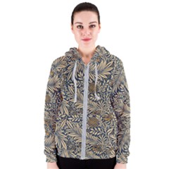 Brown Vintage Background Vintage Floral Pattern Women s Zipper Hoodie